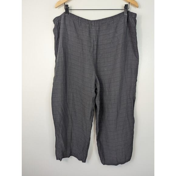 Eileen Fisher Black Linen Blend Crop Wide Leg Pull-On Pant - Picture 4 of 6